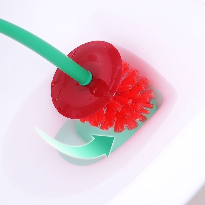 チェリー死角なし家庭用トイレブラシロングハンドル柔らかい毛日常使用日用品バスルームトイレクリエイティブクリーニングブラシセット|undefined