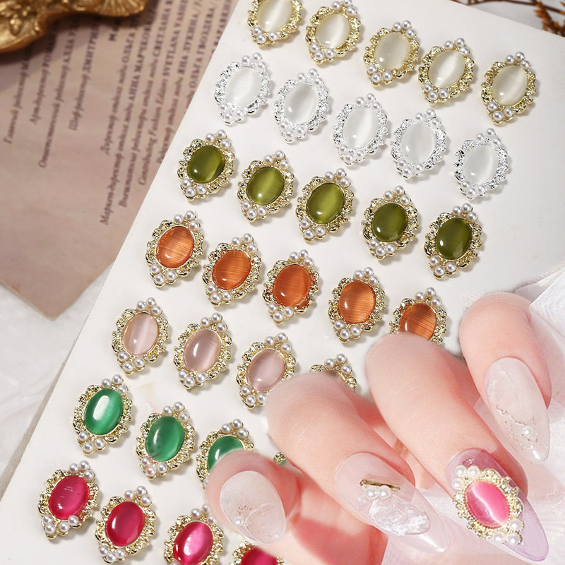 Internet Celebrity Popular Retro Cat's Eye Alloy Nail Art Jewelry Light Luxury Pearl Color Magic Stone Photo Frame Nail Decoration Internet Celebrity Popular Retro Cat's Eye Alloy Nail Art Jewelry Light Luxury Pearl Color Magic Stone Photo Frame Nail Decoration