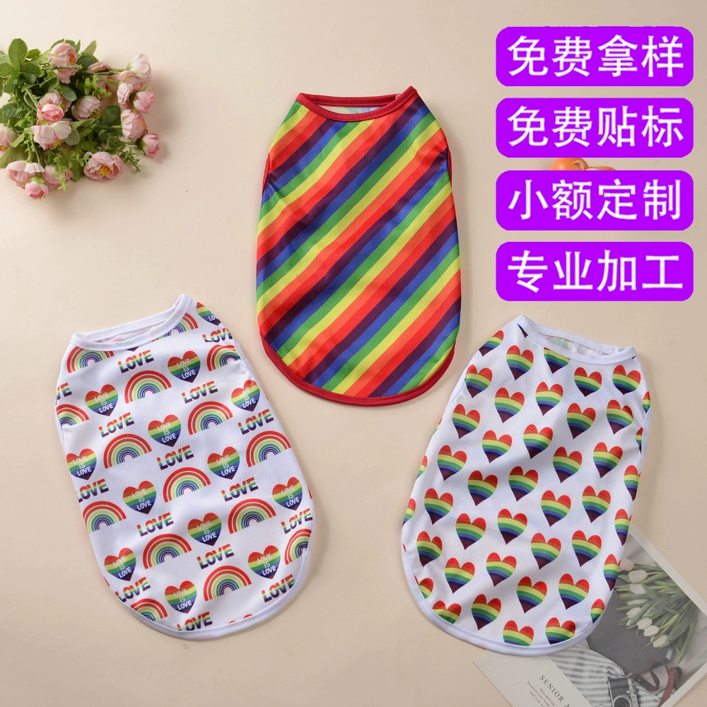 Домашние собаки трансграничные новые весенние и летние жилеты дышащие тонкие радуги любовь красочная печать фабрика оптом