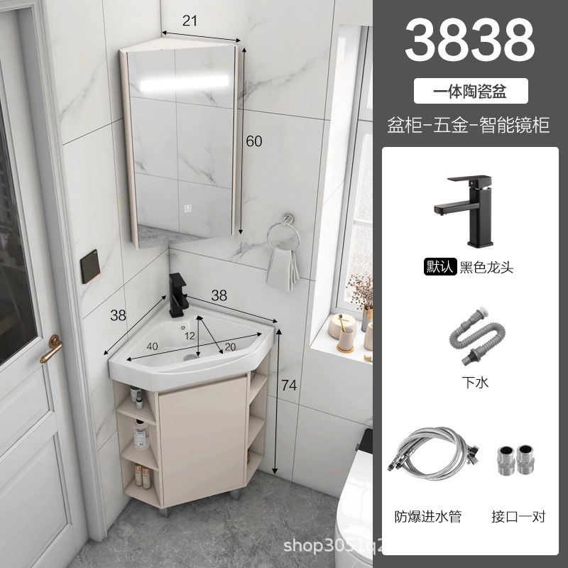 床置き型三角浴室キャビネットサイド収納洗面器キャビネットセット小戸型トイレコーナー洗面器キャビネット|undefined