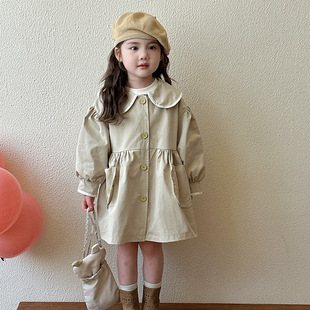 Girls' Windbreaker Jacket 2025 Autum New Kidsren's Mid-Length Korean Style Baby Spring and Autum Clothing Girls' Fashionable Clothes