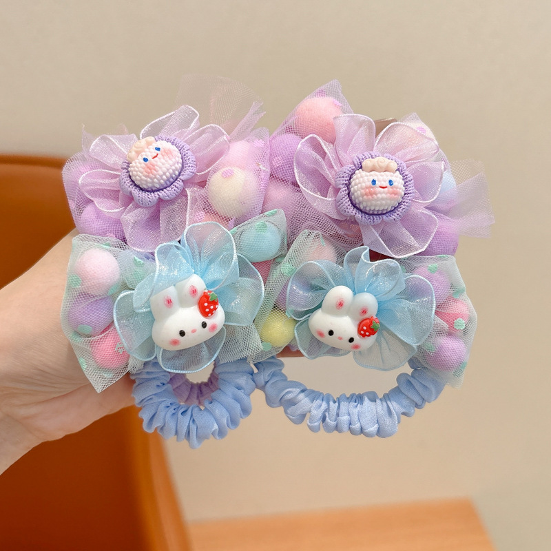 Niñas y niños escolares cuerdas de cabeza de alta elasticidad anillo de cabello lindos dibujos animados de color cuerdas de cabello de cabeza de bola de cola de caballo alta
