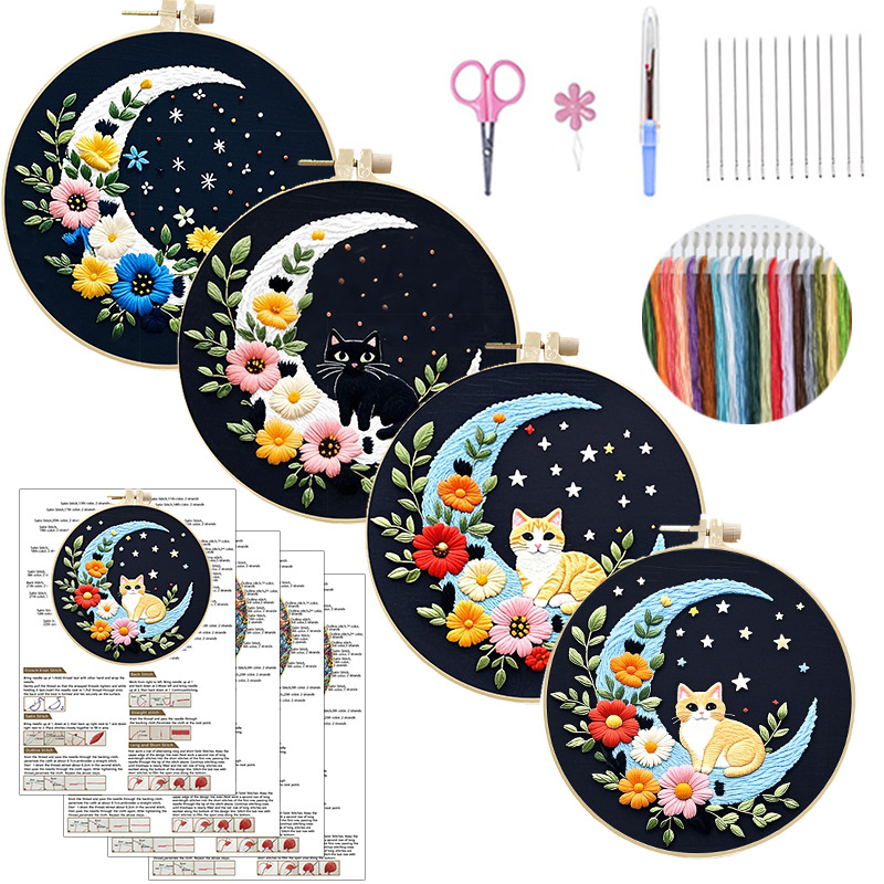 原创跨境手工刺绣diy材料包欧式带印花diy布艺绣花英文十字绣