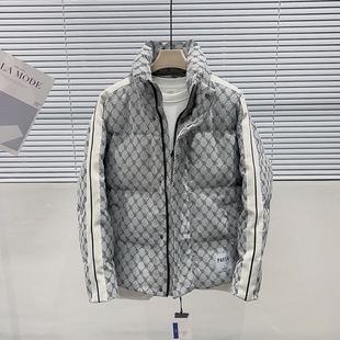 2024 Men's Stand Collar Gray Jacquard down Jacket Design Fashionable down Jacket Ready in Stock