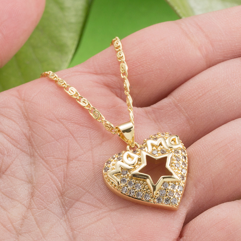 Corazón Simple Mama Colgante Cobre 18k Chapado En Oro Collar Hueco display picture 2