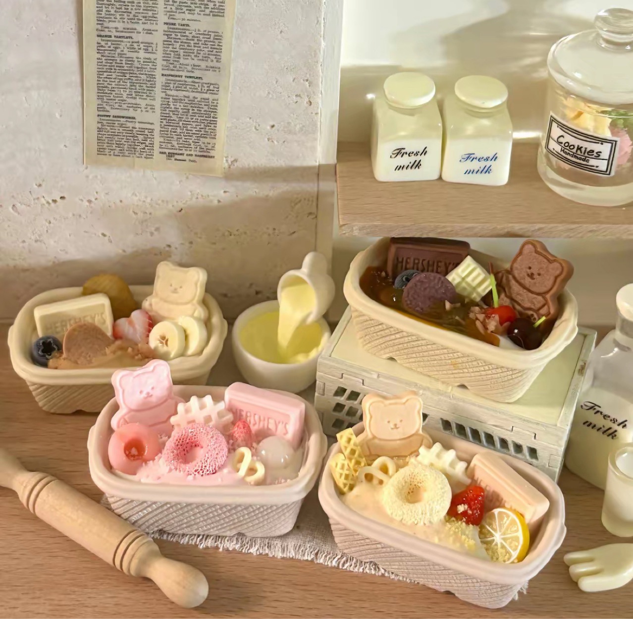 跨境小熊饼干DIY配件食玩微缩迷你树脂工艺品1:12仿真娃娃屋配件