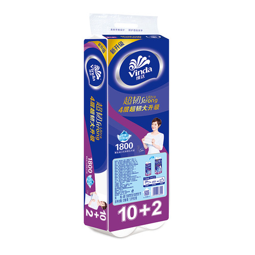 Vinda Household Toilet Paper, 1800g 12 Rolls, V4492, 4-Ply Soft and Hygienic Toilet Paper, Solid Core Short Rolls