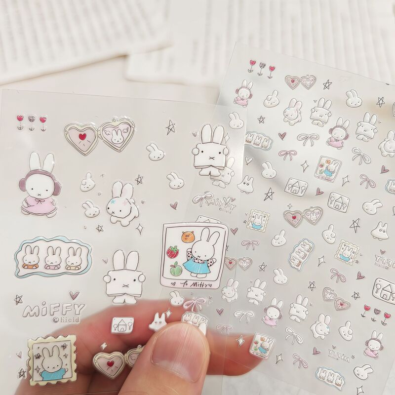 Cute Miffy Rabbit Cartoon Nail Art Stickers 3D Embossed Water Cup Ccd Camera Nail Decoration