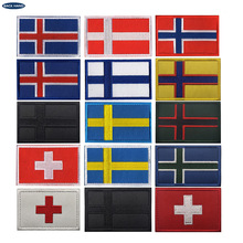 现货北欧五国刺绣布贴旗冰岛挪威瑞典丹麦芬兰瑞士臂章魔术贴包章