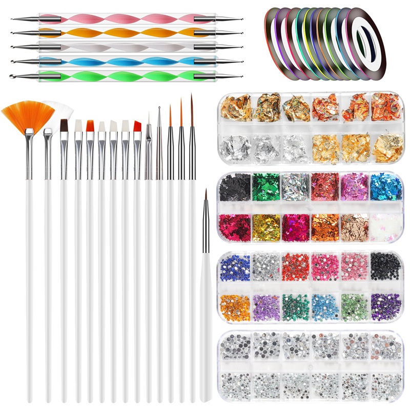 Herramientas de uñas transfronterizas traje pintura de uñas pluma taladro pluma rhinestone joyería papel de aluminio hilo de oro y plata