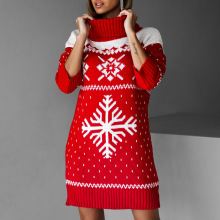 欧美跨境秋冬外贸新款针织毛衣 圣诞系列雪花针织高领女士毛衣