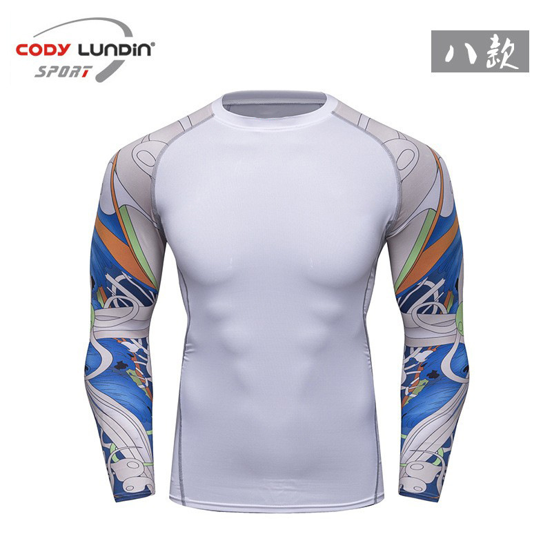 Yoga clothes men's sports long sleeve printed tights basketball training top running fitness clothing A042