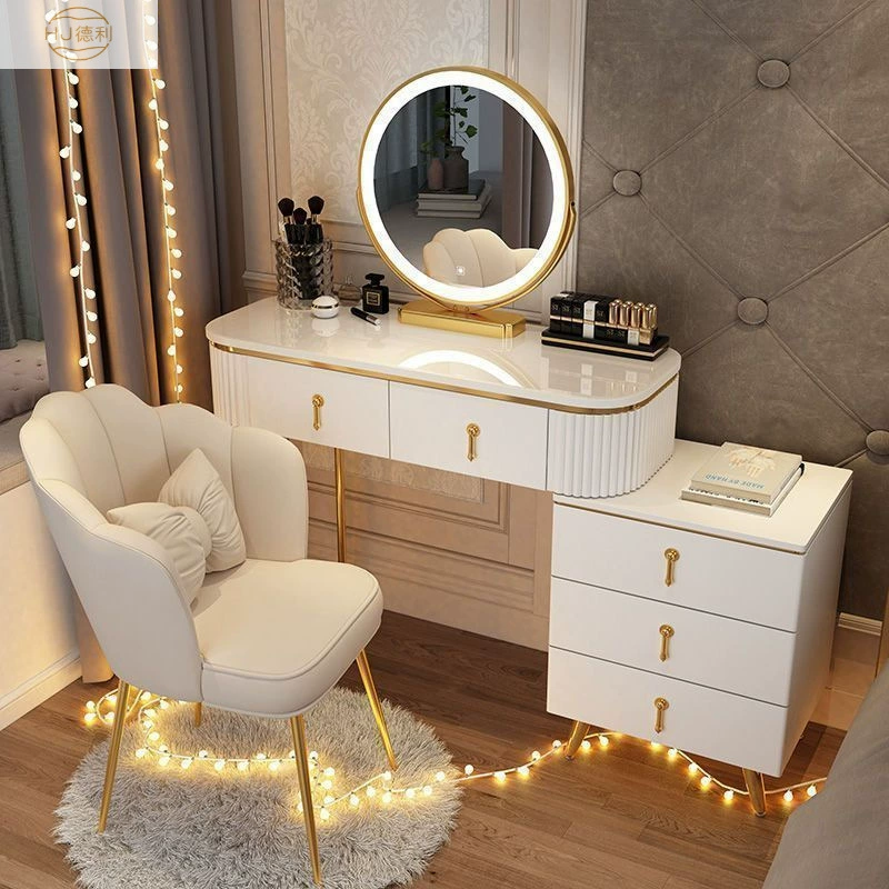 Туалетный столик для дома и спальни из массива дерева, с отсеками для хранения косметики, в стиле легкой роскоши, мини-туалетный столик, выдвижной шкафчик для косметики