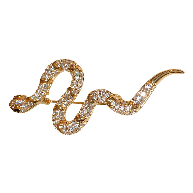 Europa y América exagerada circón broche en forma de serpiente de oro real galvanoplastia personalidad nicho temperamento alto sentido suéter pin ramillete femenino