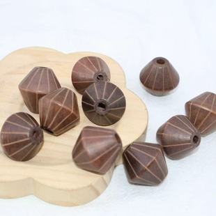 Shouyuan Wooden Horned Bead Diamond Bead brown Carved Pattern Large Hole Wooden Bulk Bead Bag Clothing Accessories DIY String