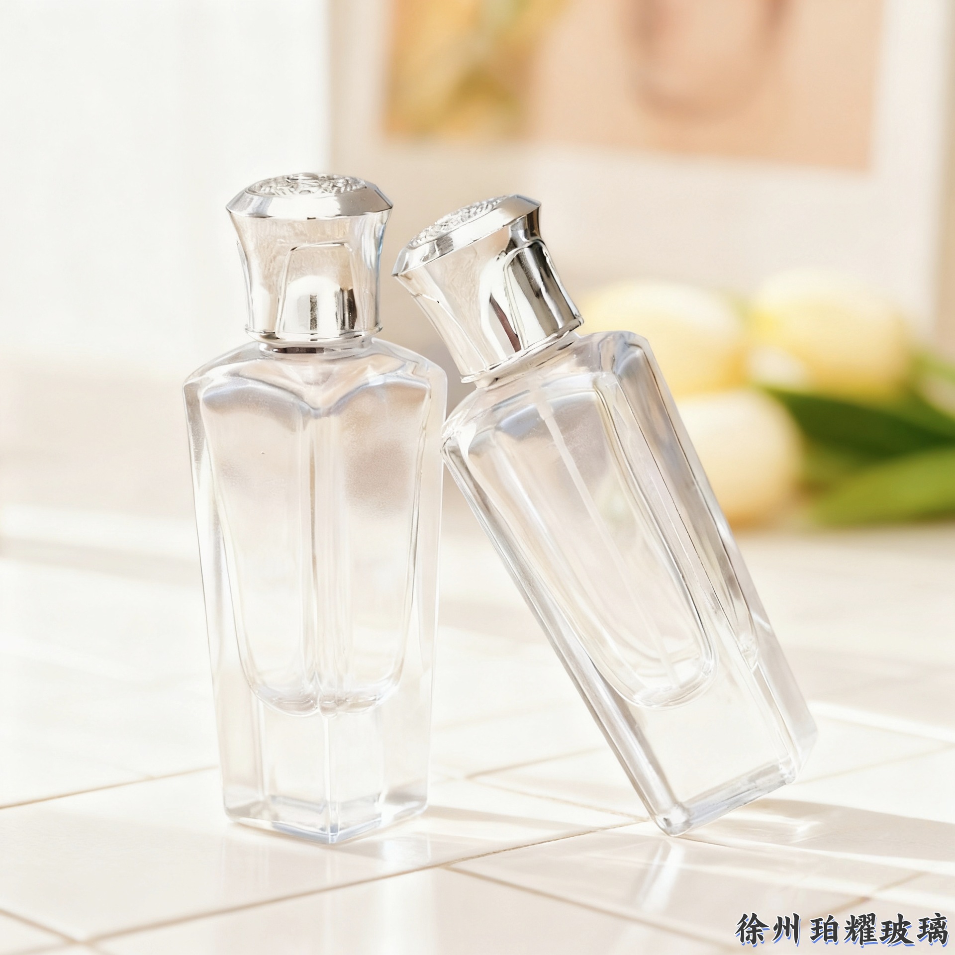 现货批发50ml15卡口香水瓶厚底菱形小方底雕花外盖化妆品分装瓶