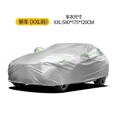 dustproof protective cover, Car clothing - with-green-reflective-strips-silver-car-size-xxl