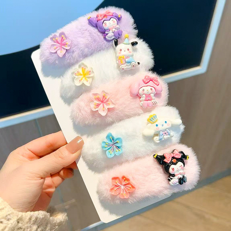 Furry Kuromi Bangs Bb Clip Headwear Autumn and Winter Kidsren's Plush Cartoon Hairpin Girls' Hair Accessories on the Back of the Head