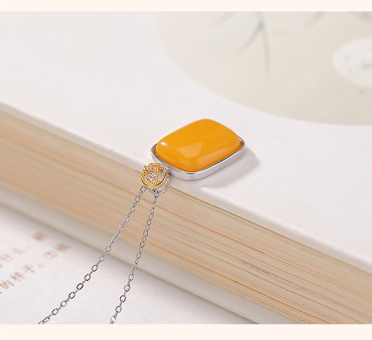 Mặt dây chuyền bạc S925 mạ vàng mật ong hình lá tre phong cách hình học đơn giản — Loại bạc (không bao gồm dây xích) chi tiết 9