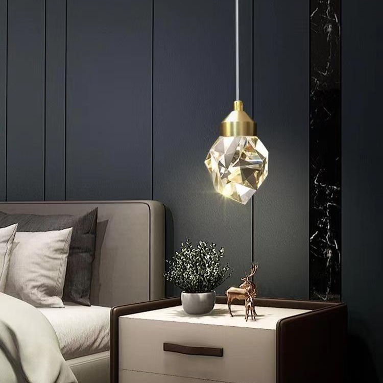 Una sola cabeza simple lámpara de cristal luminosa pasillo cama pequeña personalidad lujosa lámpara de cristal simple dormitorio