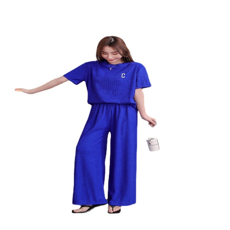 クロスボーダー千葉スーツレディース春夏レター刺繍薄手ホーム服スーツカジュアルルーズパンツ2点セット|undefined
