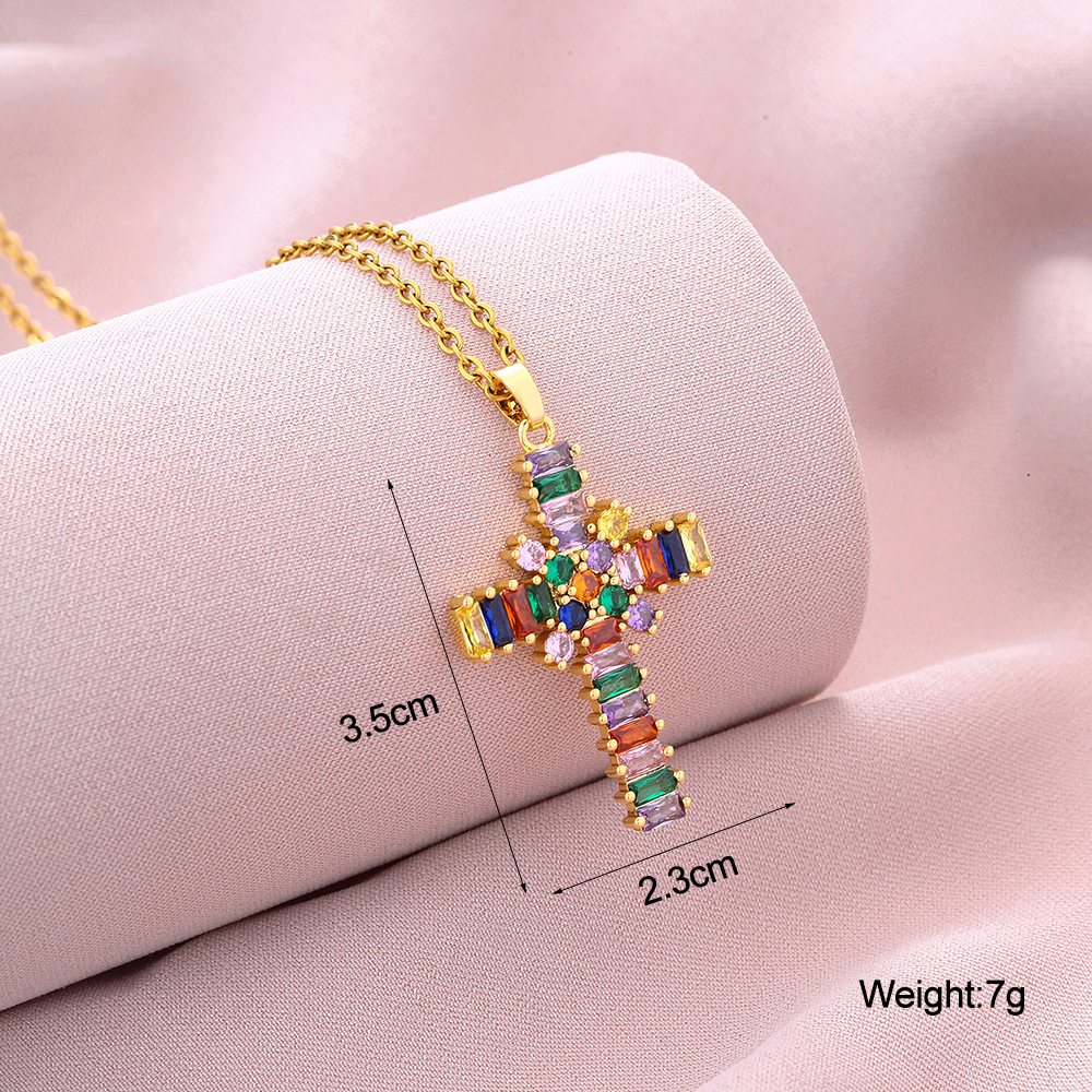 Fashion Cross Stainless Steel Copper Plating Inlay Zircon Pendant Necklace 1 Piece display picture 5