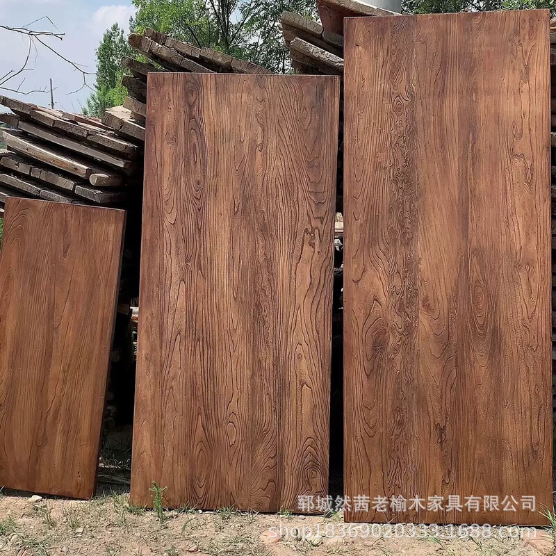 老榆木板材实木整张桌面板民宿做旧吧台板材护墙板自然纹理旧门板|undefined