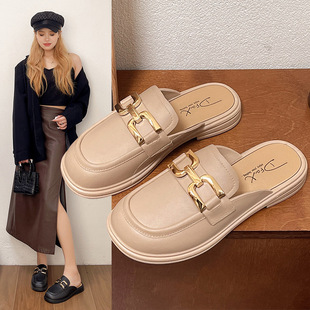 New Women's Shoes Lazy Korean Style Half Slip-on Baotou Shoes Beach Slip-on Retro Soft Sole Shoes Western Style Sandals