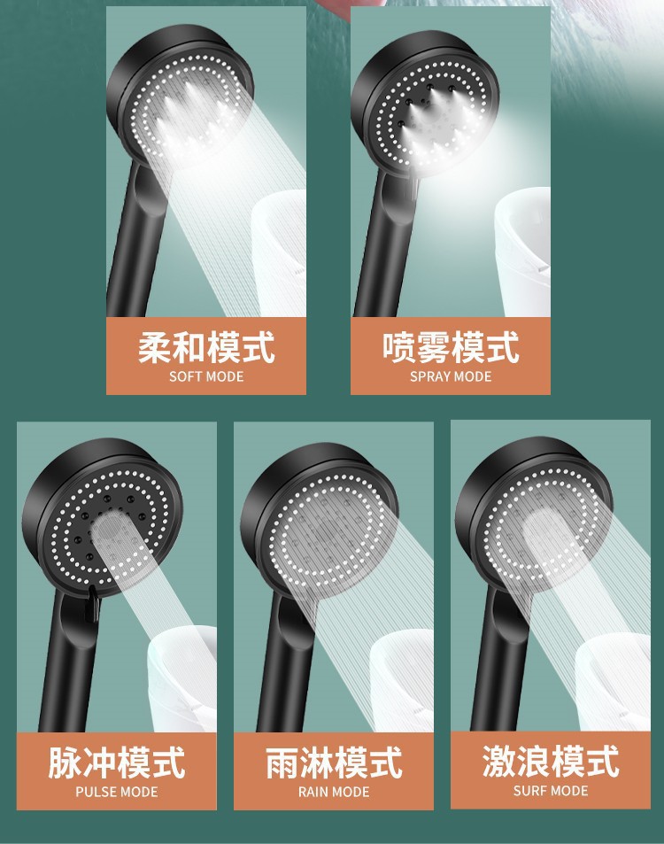 Pressurized showerhead, one-button water stop, five-speed shower, complete showerhead set for bathroom and toilet undefined