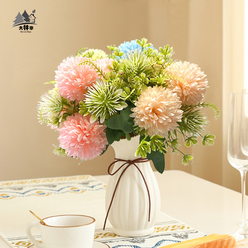 Nordic table tennis chrysanthemum Nordic ball chrysanthemum spring color thorn ball dandelion fake flower living room potted flower arrangement wedding decoration cross-border