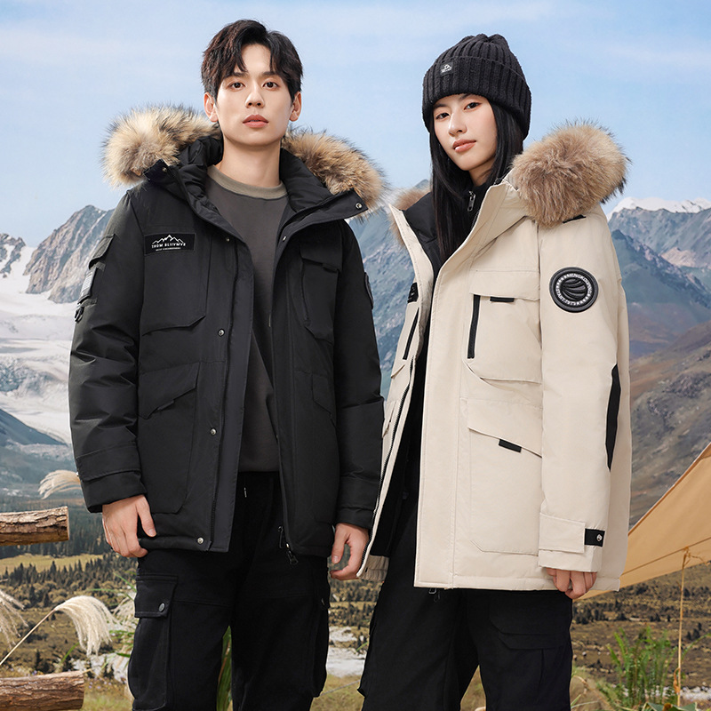 Faux Fur Collar New Workwear down Jacket for Men and Women, Winter Ski Thick Parka Casual Couple Coat 205