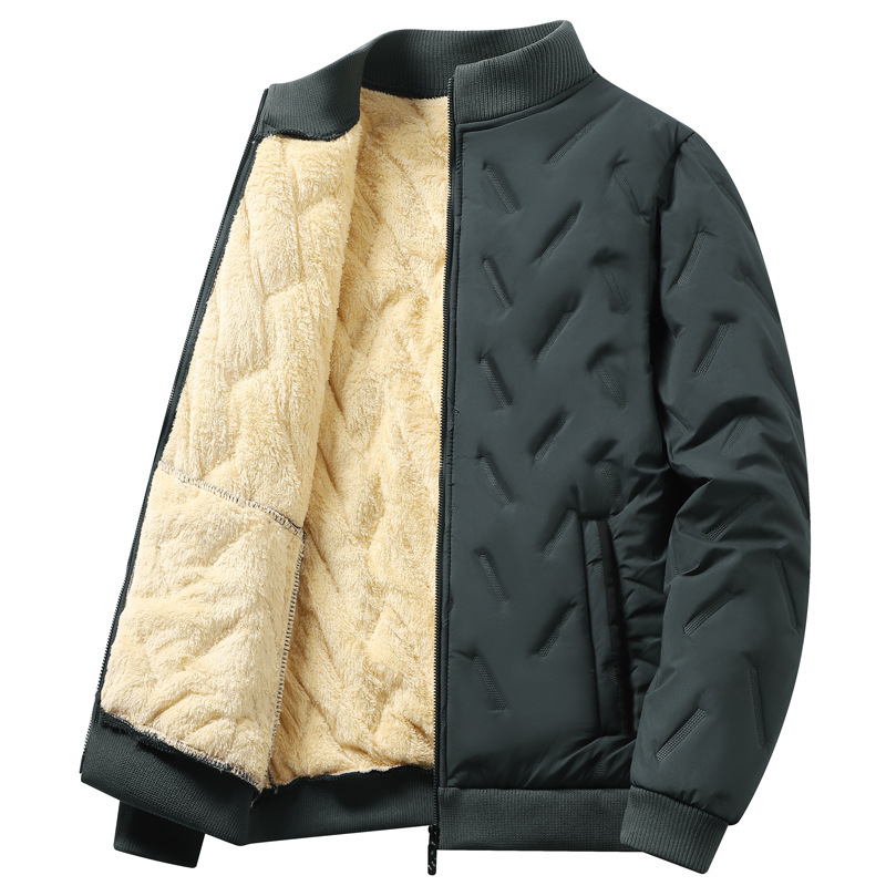 Lamb wool for men, autumn and winter warm cotton jacket with thick wool, standing collar youth clothing_voghion.com