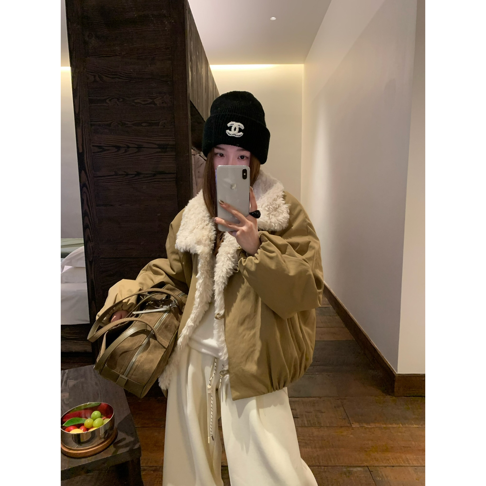 花园町-冬款上新韩系甜美小棉衣领口拼毛保暖棉服外套Y258092