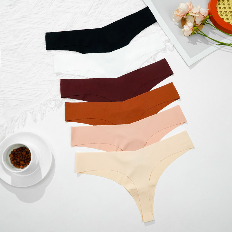 Ropa interior de talla grande en forma de T para mujer de seda de hielo de una pieza europea y americana, entrepierna de algodón, cintura baja, ropa interior en T sexy sin costuras