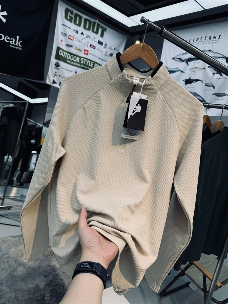 Camiseta deportiva para hombre de otoño/invierno — cuello medio con media cremallera, transpirable, manga larga, ideal para fitness y outdoor