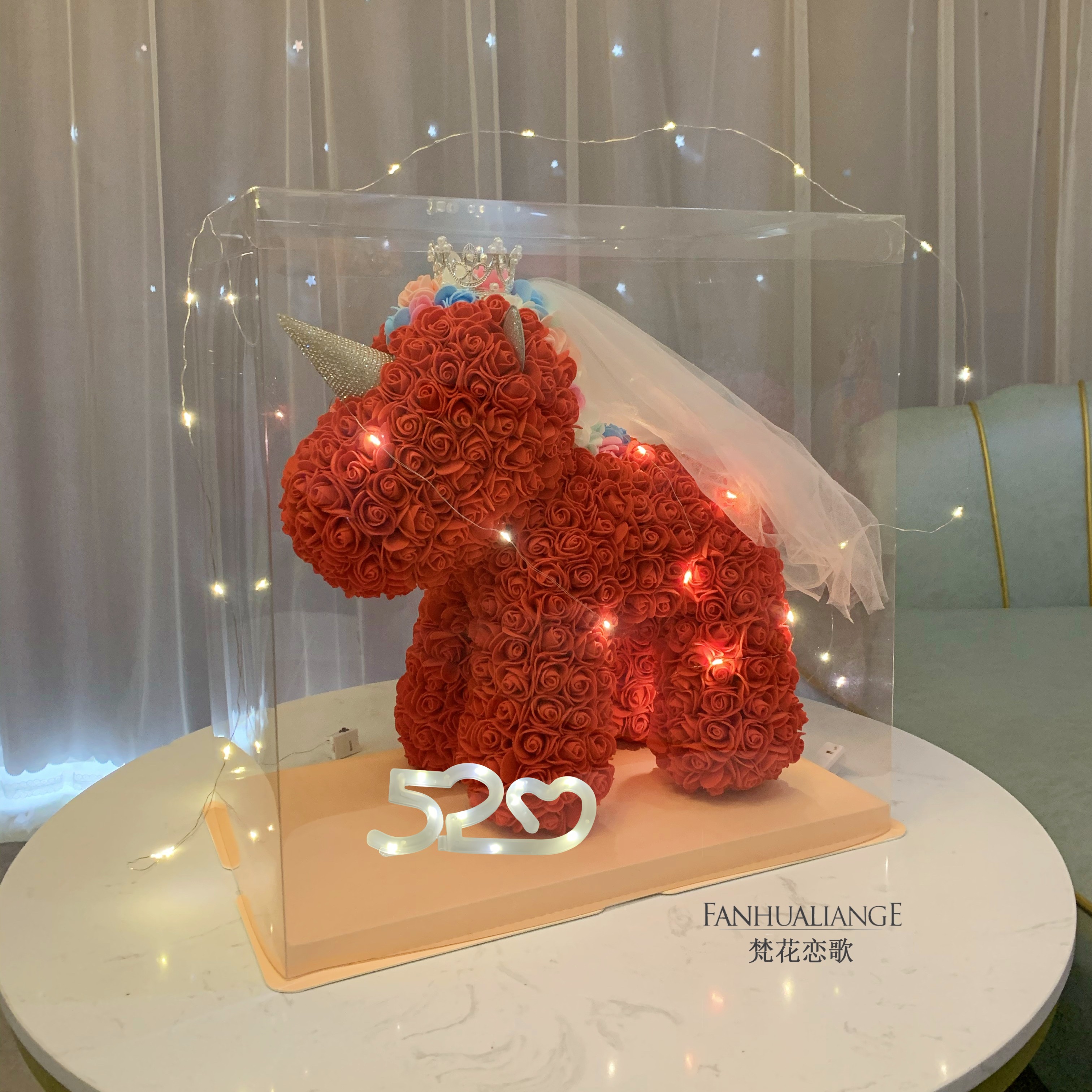 Unicornio flor inmortal rosa ramo caja de regalo de regalo para el día de San Valentín para la novia esposa y amiga