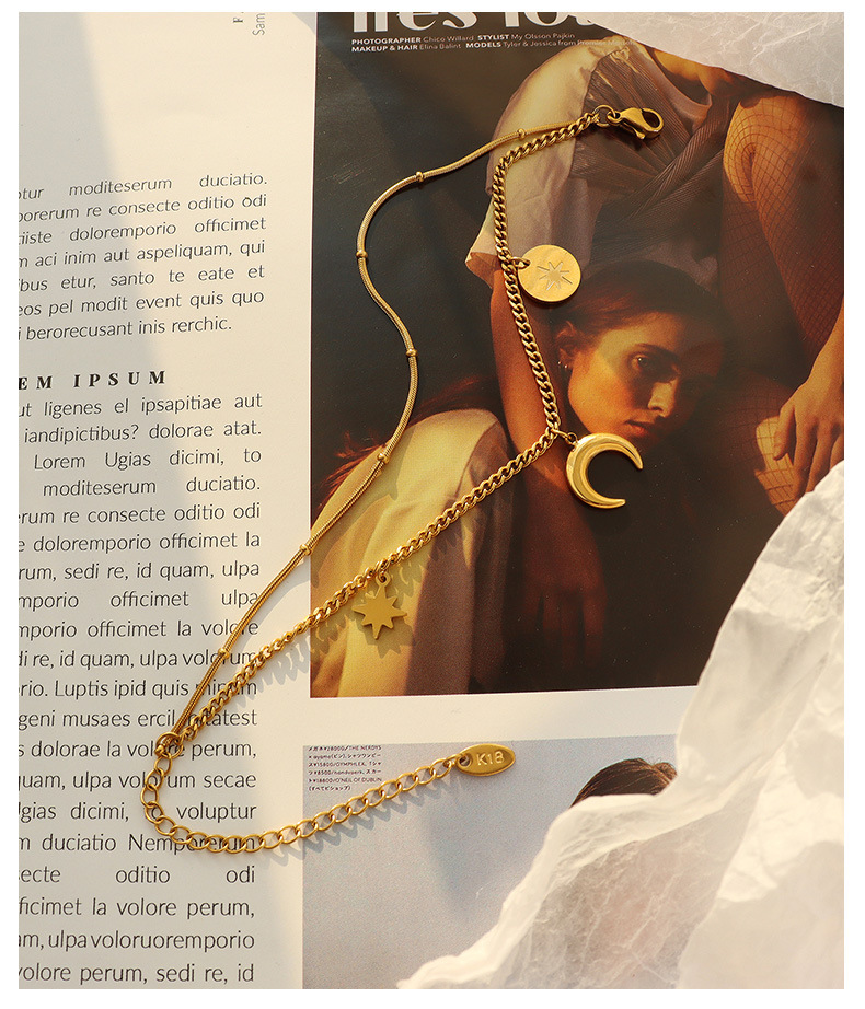 Art Und Weisestern-mondsonne Hängendes Edelstahlarmband Mehrschichtige Halskette display picture 2