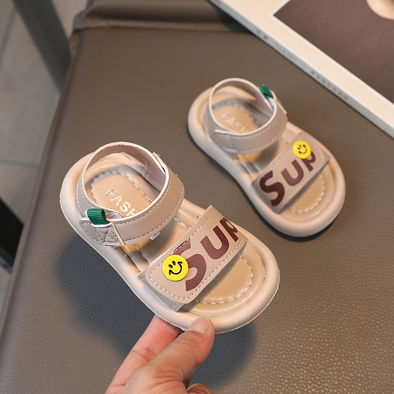 Summer Children's Sandals Korean Edition Girls' Baby Boys' Velcro Soft Sole Smiling Face Beach Shoes 1-6 Years Old_voghion.com