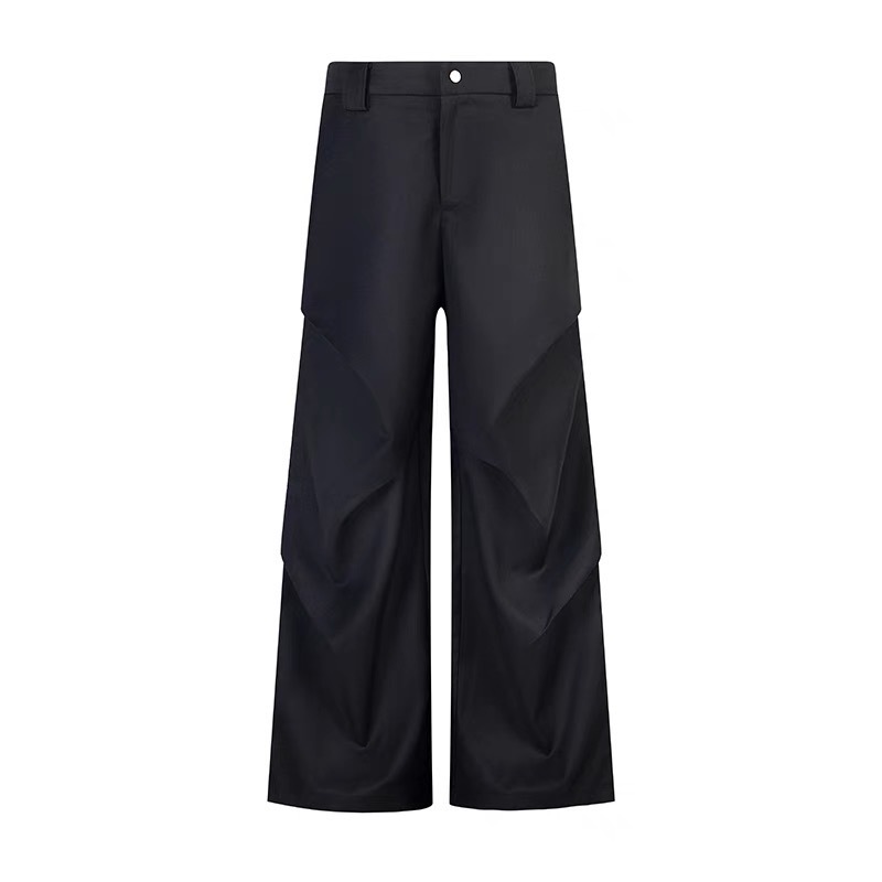 Planetary World Cleanfit Geplooide, vloerlange, uitlopende casual broek, losvallende zwarte broek voor heren_voghion.com