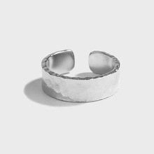 纯银S925韩版戒指ins冷淡风小众设计个性手工锤纹气质百搭银指环