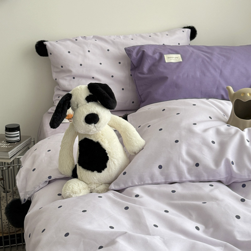 Cama de punto de onda púrpura de cuatro piezas de algodón 100% algodón pequeño edredón fresco simple sábanas de cama de tres piezas