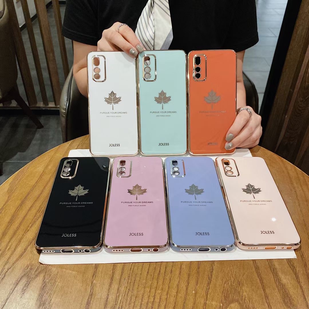 Suitable for Oppo A6Pro A58 Findx9 Full-Cover Straight Edge Precision Hole Solid Color Maple Leaf Electroplated Phone Case Wholesale