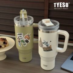Taishuo 304 ステンレス鋼アイスカップコーヒーミルクティーアイス保冷カップストロー付き大容量男の子車のカップ