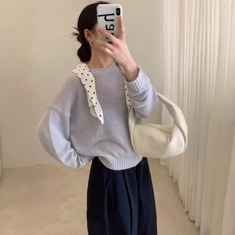 26% Japanese Paper Yarn Spring Round Neck Plain Version, Lightweight, Soft, Slimming, Elegant, Versatile Women's 31% Lyocell Knit Pullover 26% Japanese Paper Yarn Spring Round Neck Plain Version, Lightweight, Soft, Slimming, Elegant, Versatile Women's 31% Lyocell Knit Pullover
