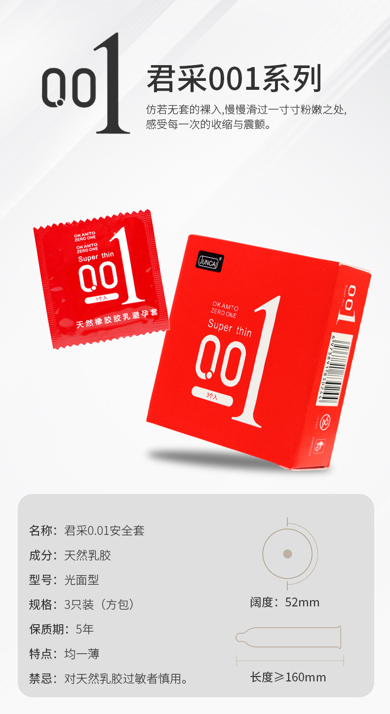 Juncai 001 Latex Condoms, Ultra-Thin Textured and Smooth, Medium, 2/3 Pack — detail image 5