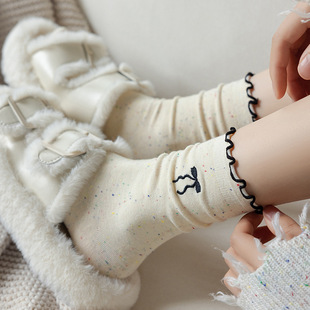 Bow socks women's 24 autumn new wooden ear pile socks Japanese style ins fashion point yarn stockings