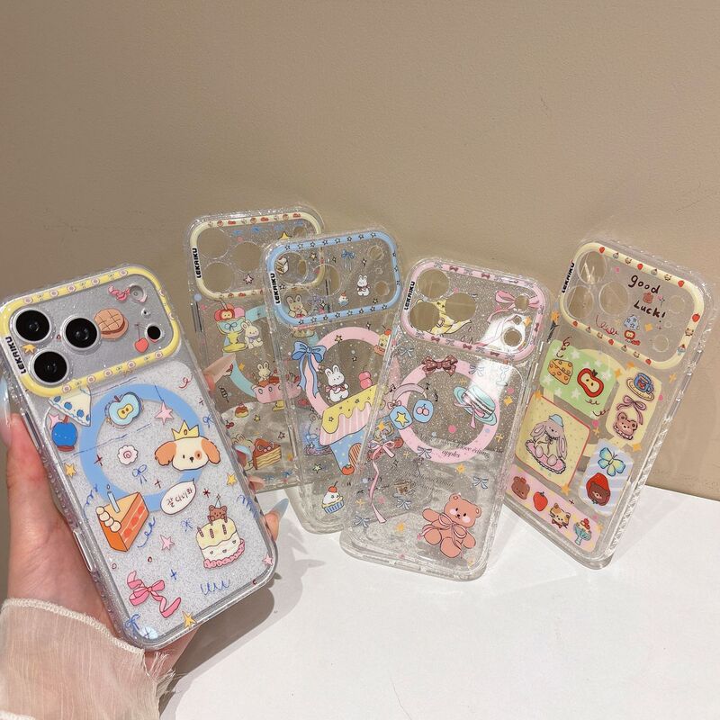 Suitable for Iphone17Pro Integrated Ai Button Phone Case 16 Cartoon Graffiti Imd Animal Dessert Party Case 17