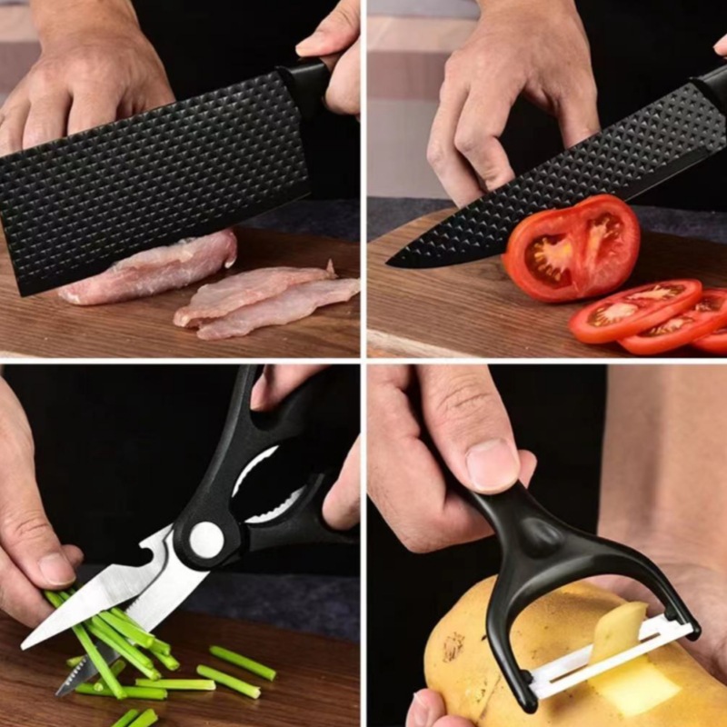 Spot nuevo juego de mango de grasa de seis piezas de acero inoxidable cuchillo de chef cuchillo de fruta utensilios de cocina juego de cuchillos