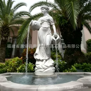 定制汉白玉欧式女神石雕喷泉 别墅庭院西方人物水景雕塑定制