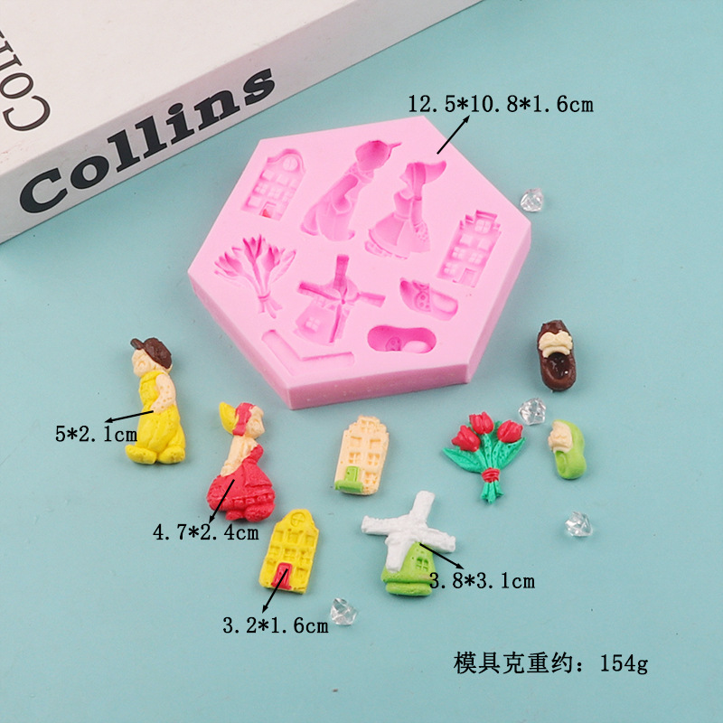 Molde de chocolate molino de viento zapatos de muñeca molde decorativo de silicona flores utensilios para hornear molde de pastel de fondant